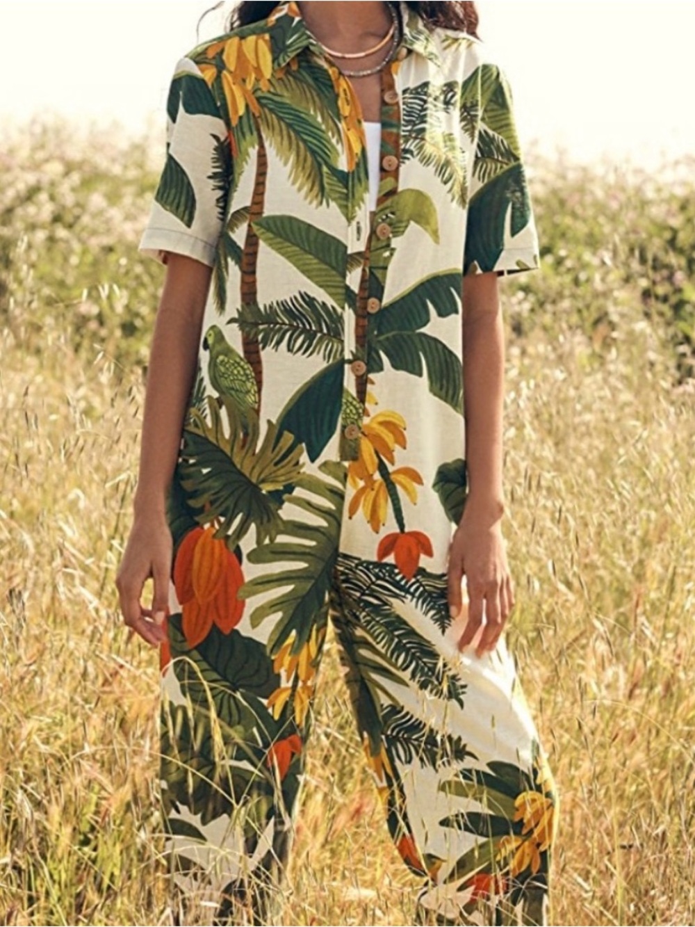 Farm Rio white cocoa forest jumpsuit